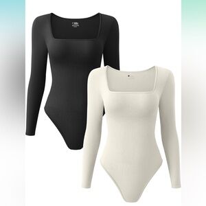 OQQ 2pc Square neck long sleeve Bodysuit bundle